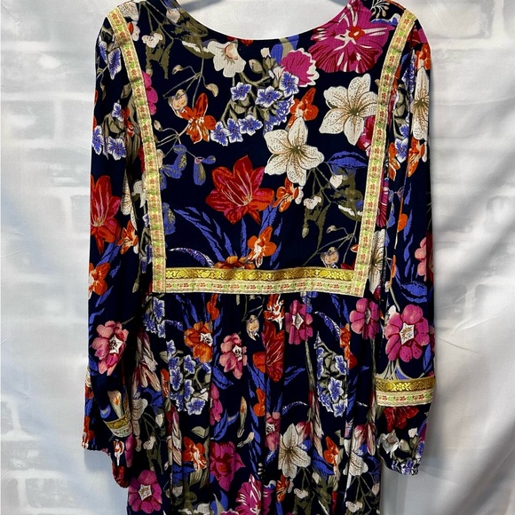 Cynthia Rowley Boho Multicolor Floral Ribbon Peasant Blouse Sz 2X - Picture 4 of 6